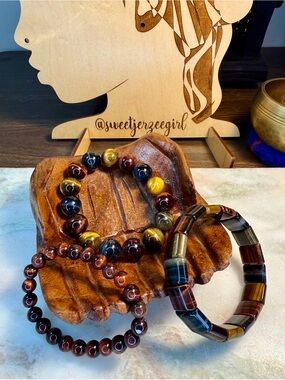 Multicolored & Red Tigers Eye Bracelet Stack